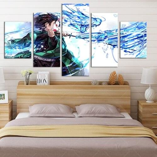 5 Panels HD Anime Boy Picture Kamado Tanjirou Demon Slayer Kimetsu No Yaiba Poster Animation Art Wall Decor Paintings Artwork