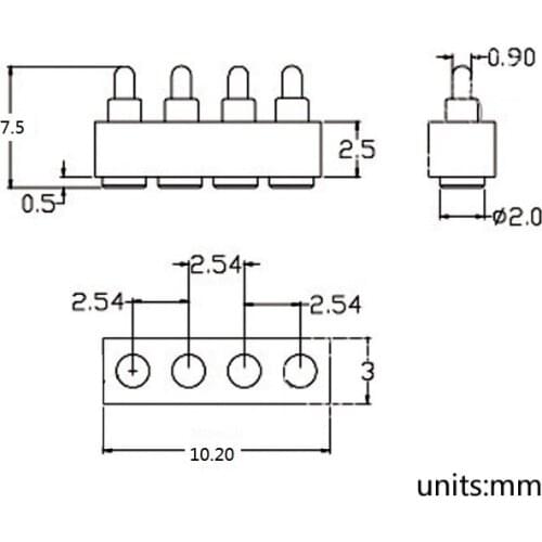 5pcs Spring loaded pogo pin connector 4 Pin Pitch 2.54mm Surface Mount PCB SMT brass material Gold 3u rating 3.0 Amp current