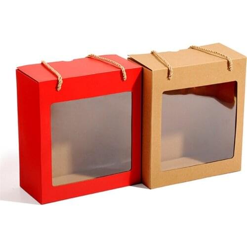 50Pcs/Lot Red Kraft Paper Box Christmas Gift Packaging Gift Boxes Window Candy/Cake Display Box For Baby Shower Wedding