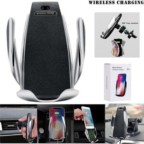 S5 Car Wireless Mobile Charger Automatic Phone Holder Infrared Fast Qi Quickly Car Clamping Mount Air Vent for Samsung Huawei