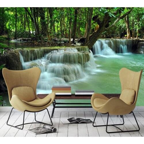 Free Shipping Custom 3D Office Wallpapers Beautiful Forest Water Waterfall TV Background Wall Tea Room Photo Wall Good Price