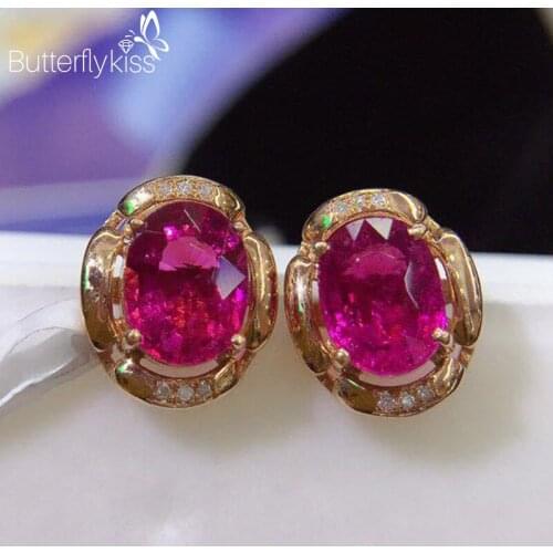 BK Genuine Gold 585 Stud Earrings 18k Yellow Gold Tourmaline Gemstone Women Jewelry Earrings For Women Gift To Girlfriend
