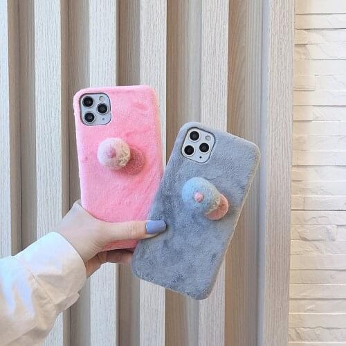 For iphone 6 7 8 plus 11 promax X XR SE2020 11pro Anime Cover Autumn Winter Plush Stereo Design Cartoon Hat Phone Case Anti-fall