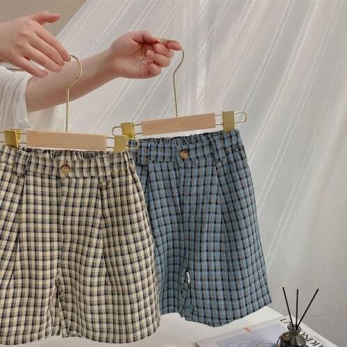 Childrens Shorts 2021 Summer New Baby Boys and Girls Plaid Casual Shorts Baby Loose Five-point Pants Toddler Casual Pants 2-8Y