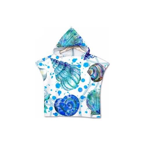 Sea Snail Print Kids Microfiber Beach Towel Hooded Poncho Towels Quick Drying Bath Towels With Cape For Swimming Beachwear
