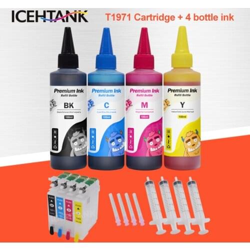 ICEHTANK 400ml Printer Refill ink + T1971 Refillable Ink Cartridge For Epson EXPRESSION XP 101 201 211 401 204 104 214 Cartridge