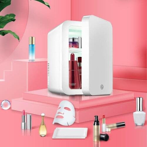 8L Cosmetic Refrigerator With LED Lamp Mirror Makeup Mirror Beauty Female Skincare Bedroom Cosmetic Storage Applicable Summer