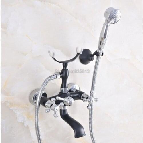 Black & Chrome Brass bathroom bathtub mixer tap faucet with telephone hand shower set Bath & Shower Faucets tna017