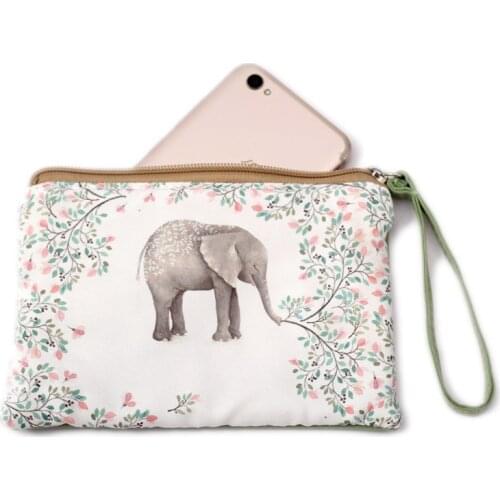 Cute Canvas Clutch Purse Fashion Big Coin Purses Cartoon Elephant/Deer Phone Bag for Women Girls Creative Card Holder Wallet