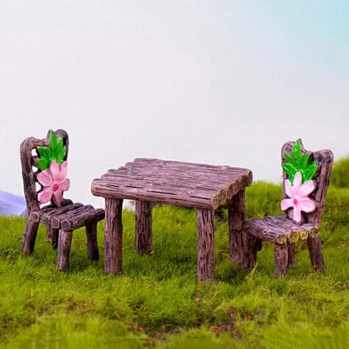 DIY 1 Table 2 Chairs Desk Miniatura Dollhouse Garden Home Bonsai Decoration Mini Toy Miniature Resin Craft Ornaments Micro Decor
