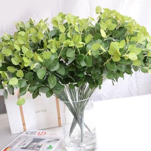 Small leaf Green Fake Money Grass Plants Floral Decor Artificial Leaves Grass Flower Garden Decor Photo props Table Decorative