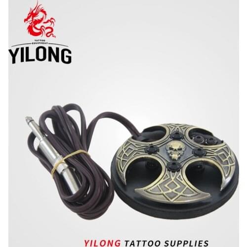 YILONG 1pcs Newest Skull Tattoo Foot Switch Stainless Steel Tattoo Pedal With Cord Clip For Tattoo Machine Free Shipping