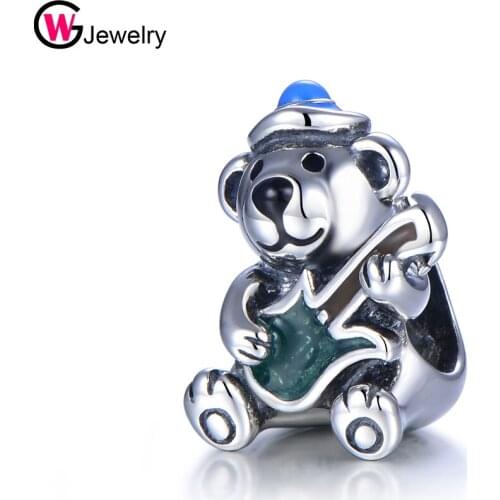 GW 925 Sterling Silver Bear Dad Enamel Charm Animal Lovely Beads Fit Original Bracelet Diy Jewelry Accessories Making D251