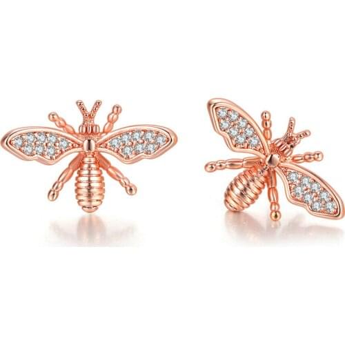 Double Fair Cute Bee Stud Earrings For Women Rose Gold Color Fashion Jewelry Miraculous Ladybug Womens Earring Gifts DFE113
