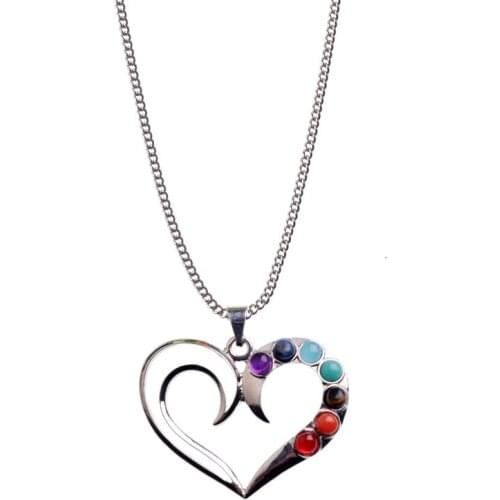 2019 7 Chakra Stone Pentacle Heart Pendant Necklace Girl Fashion Couple Necklaces