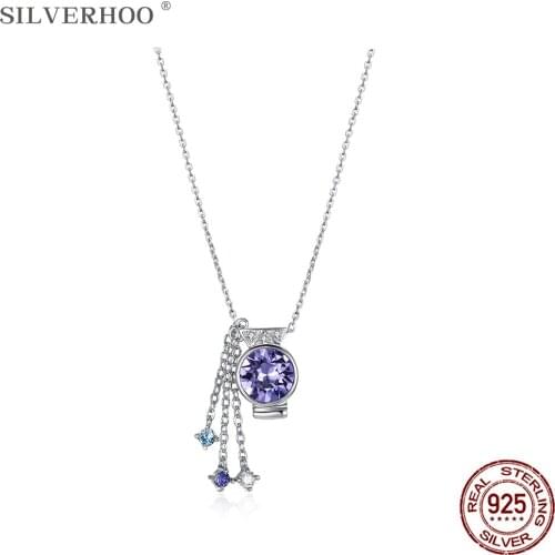 SILVERHOO 925 Sterling Silver Aquarius Necklace Women Exquisite Crystal Pendant Necklace Girlfriend Gift New Arrival Recommend