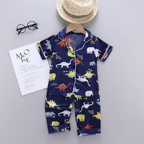 Baby boy pajamas set summer cute cartoon printing ice silk short-sleeve casual pajamas 2-piece set childrens clothing boys suit
