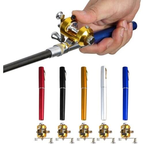 Portable Pocket Telescopic Mini Fishing Pole Pen Shape Folded Fishing Rod With Reel Wheel