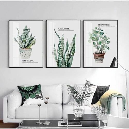 Simple Watercolor Vase Green Plant Art Poster Wall Art Print Canvas Painting Picture Modern Home Living Room Decoration Custom