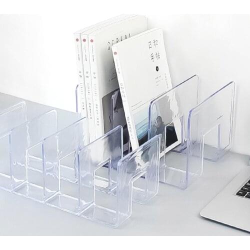 Clear Acrylic Book Stand Holder Plasic Magazine Book Storage Rack Stationery School Desktop Bookshelf Organizer Office Supplies
