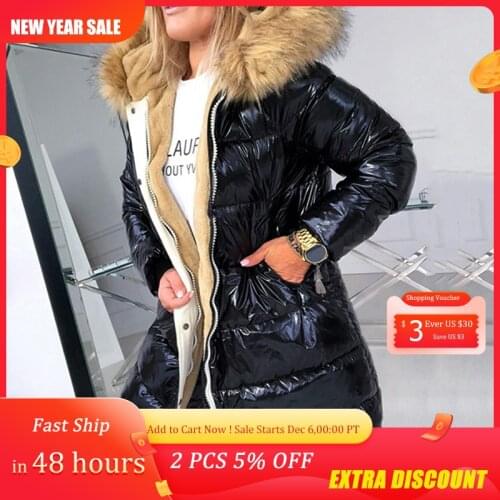Cotton Padded Down Jacket Women Winter Coat Warmness XXXL Plus Size Black Thick Fleece Fur Hood Outwears Lady Quilted Coats