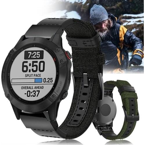 22/26mm canvas Strap Quick Release Nylon+ leather Easyfit Replacement BandStrap For Garmin Fenix 5 5X Plus 6 6X Pro 3HR watch
