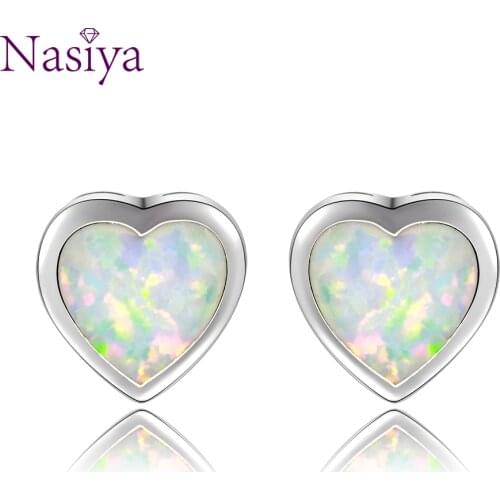 Heart White Opal Stud Earrings Silver 925 Jewelry Earring For Women Engagement Anniversary Party Gift 2 colors Fine Jewelry