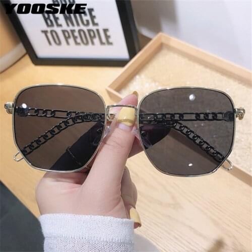YOOSKE Vintage Metal Sunglasses Men Women Luxury Brand Designer Sun Glasses Personality Chain Temples Eyewear Black UV400