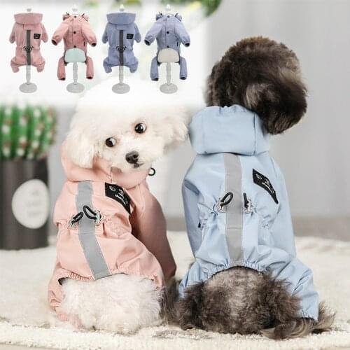 Reflective Dog Clothes Raincoat Waterproof Small Dog Rain Jacket Poncho Pet Hoodie Clothes For Small Medium Dogs Puppy Blue Pink