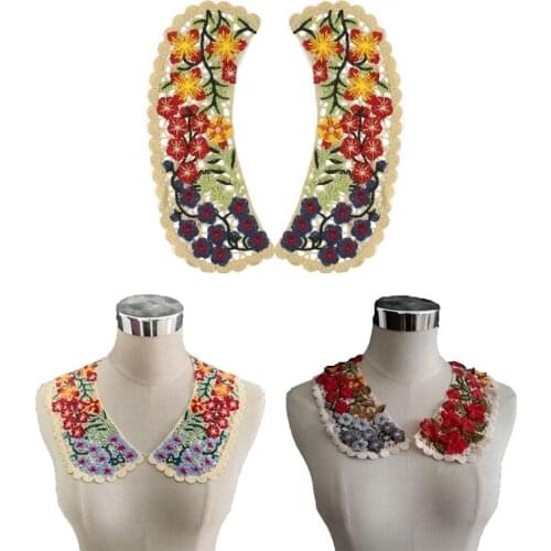 Embroidered Colorful Flower Patch Neckline Lace Applique Hollow Out Fake Collar DIY Sewing Crafts Bridal Dress Supplies