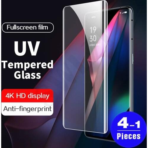 1-4Pcs Full cover Tempered Glass for OPPO Reno 6 pro plus 5 4 3 pro 5G UV Glass protective film phone screen protector UV glue