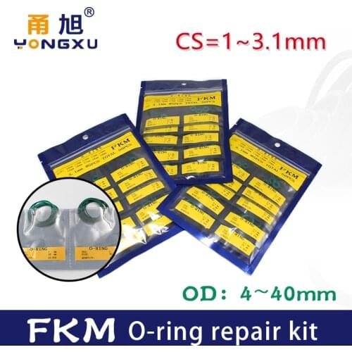 Green Fluorine rubber O-Ring multiple size repair kit combination FKM thickness CS1/1.5/1.9/2.4/3.1mm Oil Gaskets wear resistant