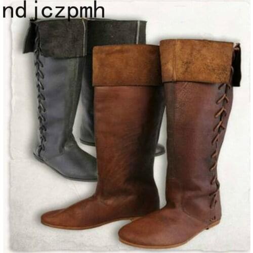 Womens Boots The New winter fashion Round head Lace-up Comfortable Non-slip flat High tube Womens shoes plus size 34-48 black