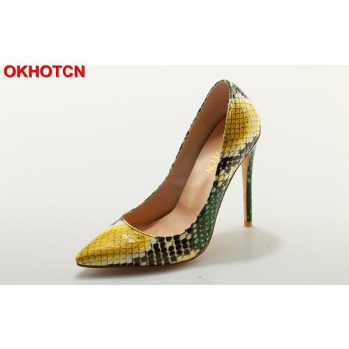 OKHOTCN So Kate Women Pumps Python Leather Stiletto High Heels Shoes Woman Sexy Leopard Dress Pigalle Party Wedding Shoes Ladies