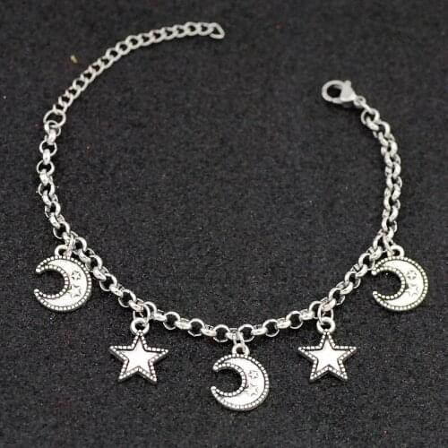 Link Chain Stainless Steel Charm Bracelet for Women Romantic Moon Star Charm Jewelry Girls Lucky Friendship Jewelry Gifts