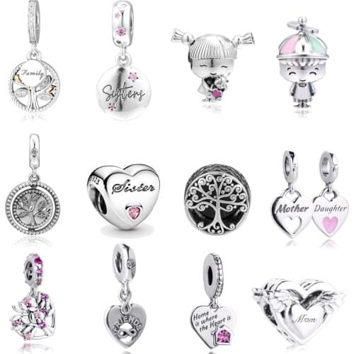 Fits Pandora Bracelet Charms 925 Original Family Mom Heart Beads for Women Sterling Silver Jewelry DIY Making Gift Berloque
