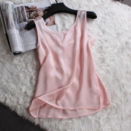 Women Sexy Tank Sleeveless 100% Pure Silk Top Knitted Vest Singlet Soft Solid Color Loose Cool Summer Camisole