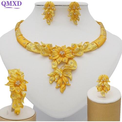 Jewelery set 24K gold color African bridal gifts for women flowers necklace earrings jewellery set Ornament set