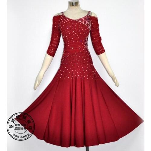 Lady National Standard Dance Dress Modern Dance Dress Social Dance Suit Diamond Decorate Ballroom Tango Flamenco Waltz D-0393