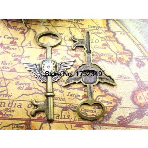 15pcs--Huge Steampunk Key Charms, Antique Bronze Lovely Time hine Clock Wings Key Charm Pendant 45x76mm