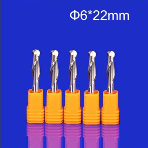5pcs/lot 6X22mm 2 Double flutes ball end mill,milling cutters,cutting tools,solid carbide,cnc router bits,free shipping