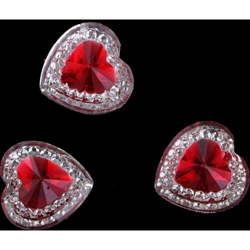 50 Pieces 12mm Heart Resin Crystal Rhinestone Flatback Buttons Double Seam Drilling DIY Crafts