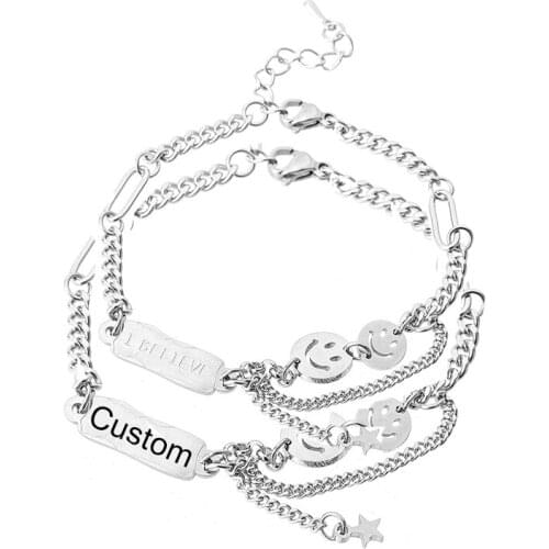 Personalized Bracelet Engraving Rectangle Custom Letter Stainless Steel Bracelet For Women Jewelry