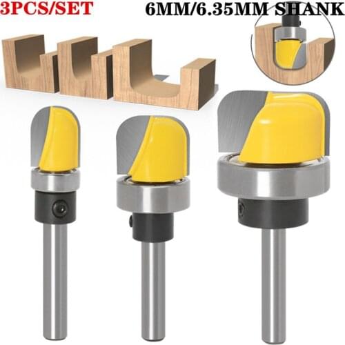 3pcs 6mm/6.35mm Shank Bowl & Tray Template Router Bit 2 Flute Woodworking Tools Diameter 13mm/19mm/28.5mm Carbide Cutters