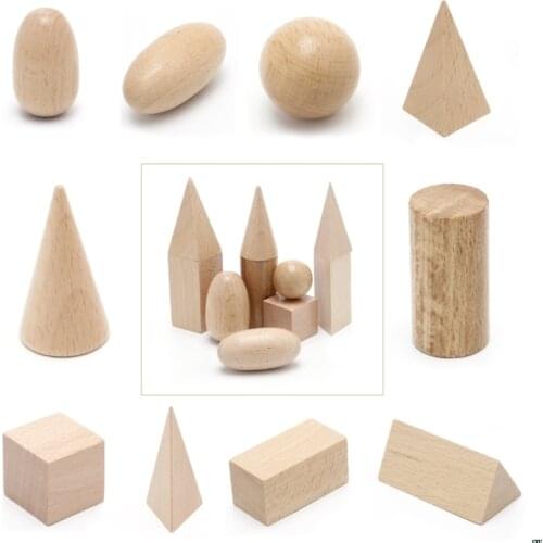 Wooden Geometric Solids 3-D Shapes Montessori Learning Education Toys Resources for School Home