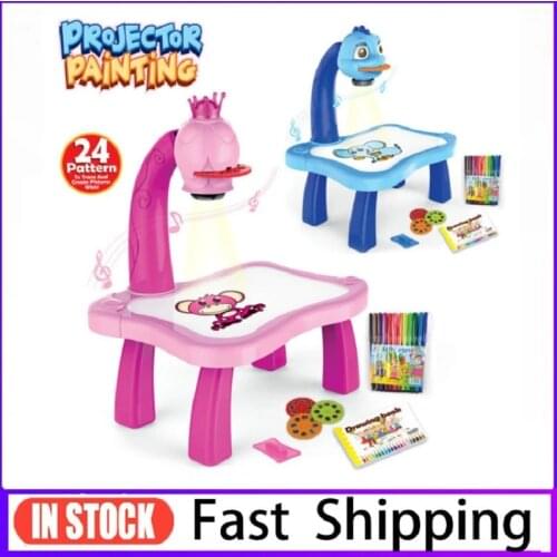 Kids Toy Painting Drawing Table Led Projector Music Toys Kids Arts And Crafts For Kids Children Notebook Pen Office Toddler Toy
