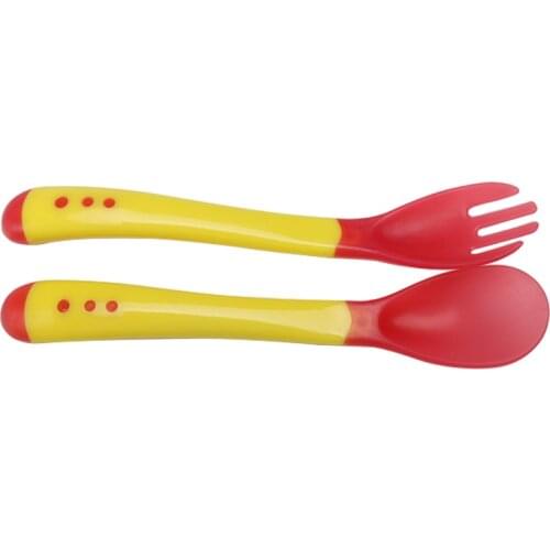 Hot Sale Small Toddlers Utensils Plastic Baby Spoons Forks Infant Feeding Tool Heat Sensitive Kids Tableware