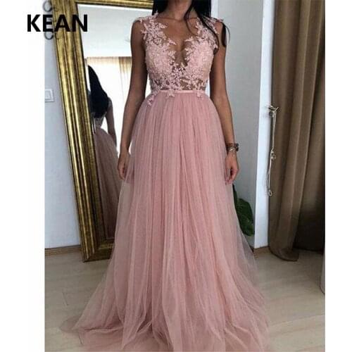 Illusion Dark Pink Evening Dress Applique Custom Made Floor Length Party Dress Islamic Dubai Kaftan Saudi Arabic Prom Dress