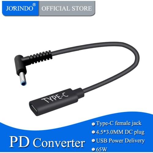 JORINDO 0.15M/0.49FT Type-C female jack to 4.5*3.0MM notebook PD Fast Charging Line,USB-C to 4.5*0.6MM with pin Adapter Cable