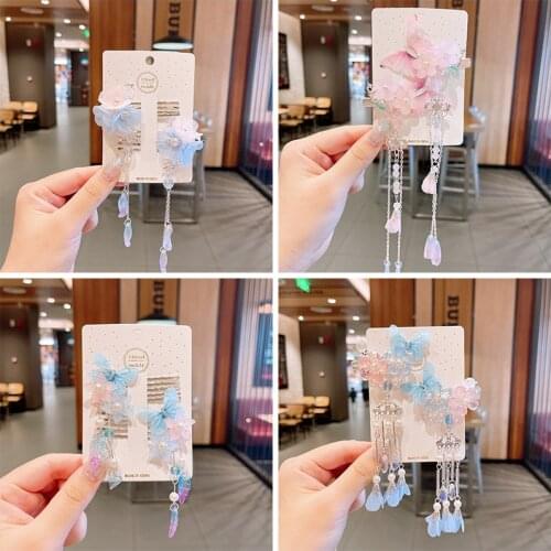 2pcs China Classical Style Flower Leaves Hairpin Crystal Rhinestone Tassel Hair Sticks Silver Hair Comb Wedding Hair Accessories